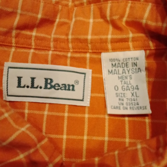 L.L. Bean Men’s Fun Orange Check Short Sleeve Button-Down Shirt Sz XL - Picture 9 of 9